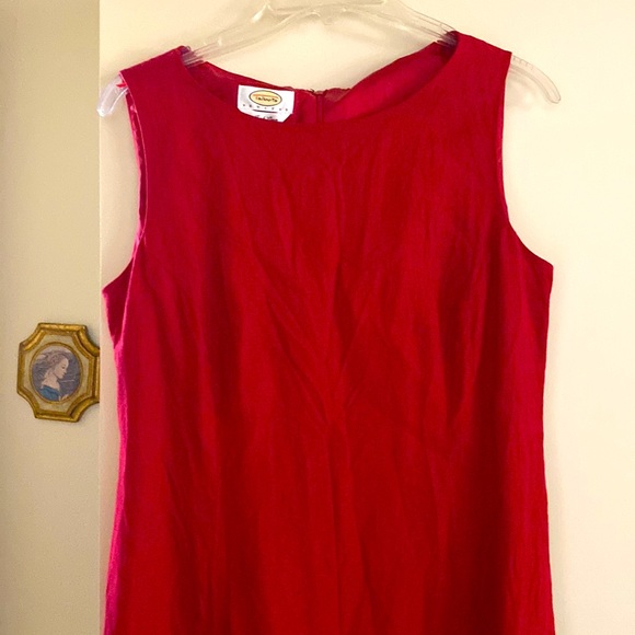 Talbots red 100% Irish linen dress. officesiren. jackie kennedy. - Picture 2 of 6